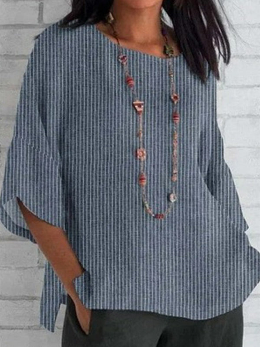 Blue Stripe 3/4 Sleeve Casual Shirt