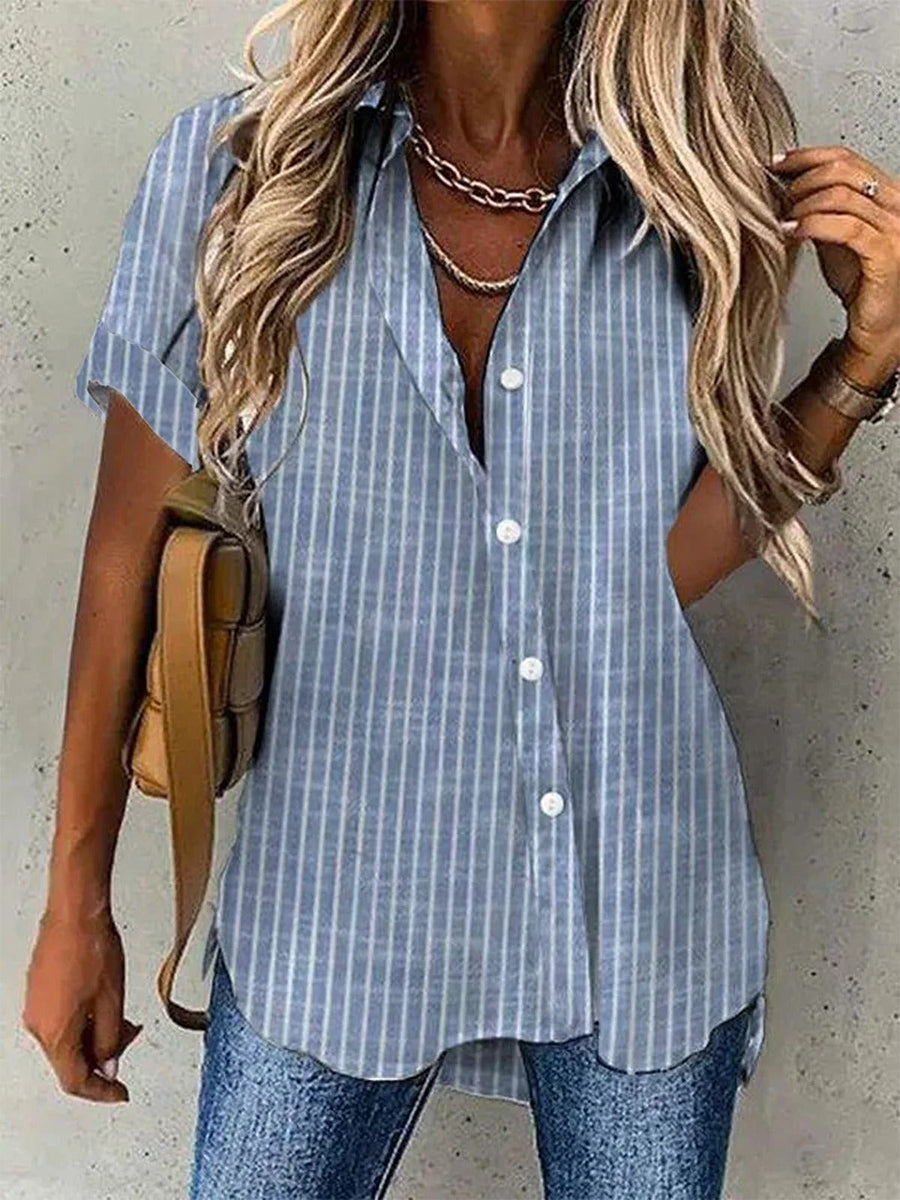 LilyWish Short Sleeve Striped Regular Loose Blouse