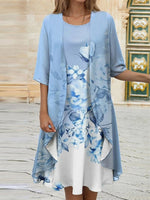 LilyWish Floral Print Crew Neck Half Sleeve Two-Piece Dress