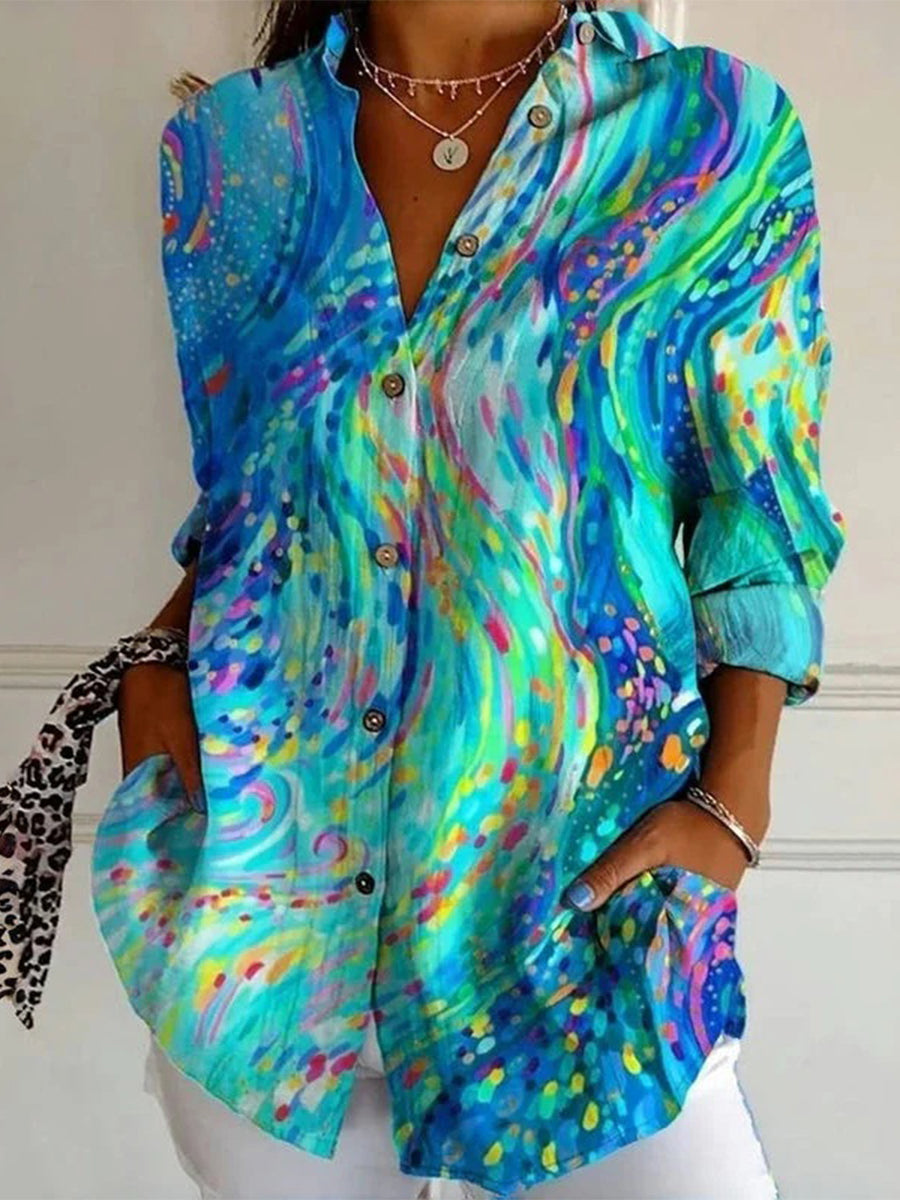 LilyWish Women's Abstract Print Button Down Casual Long Sleeve Shirt