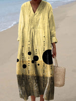 Abstract Geometric Print V-neck Long Sleeve Dress