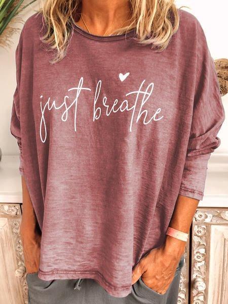 Casual Crew Neck Long Sleeve Letter Printed Blouse
