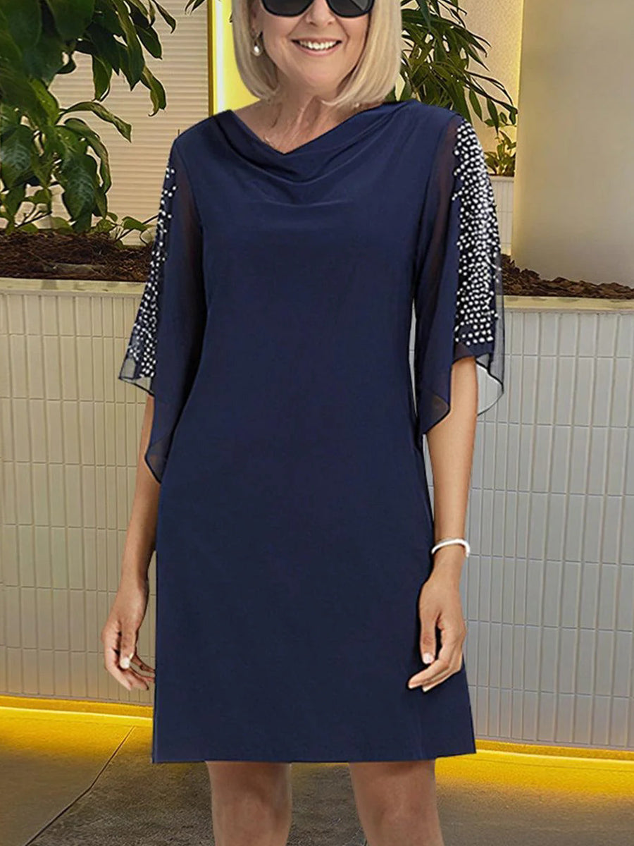 LilyWish Navy V-Neck Half Sleeve Mini Dress