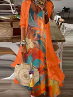 Orange Print Maxi Dress With Jacket