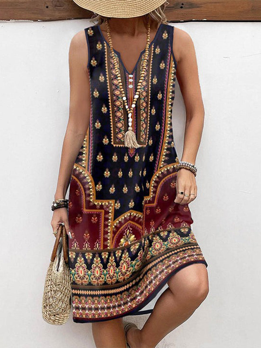 LilyWish Vintage Ethnic Print Dress