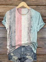 LilyWish Gradient Colour Block Round Neck Short Sleeve T-Shirt