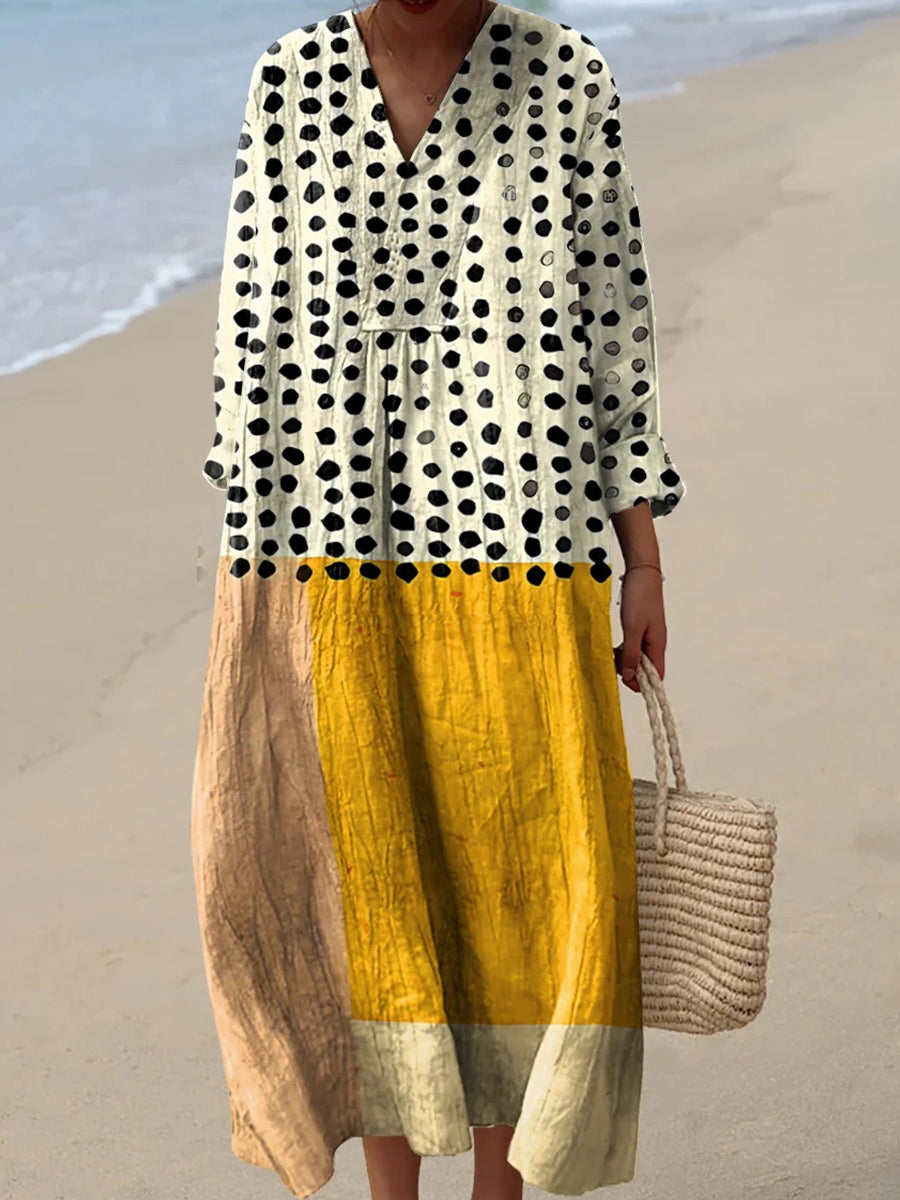 LilyWish Casual Print V-neck Long Sleeve Dress