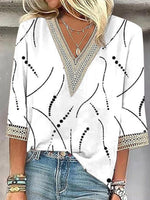 LilyWish Groovy V-Neck 3/4 Sleeve Top