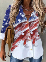 LilyWish Independence Day America Flag Casual Long Sleeve Blouse