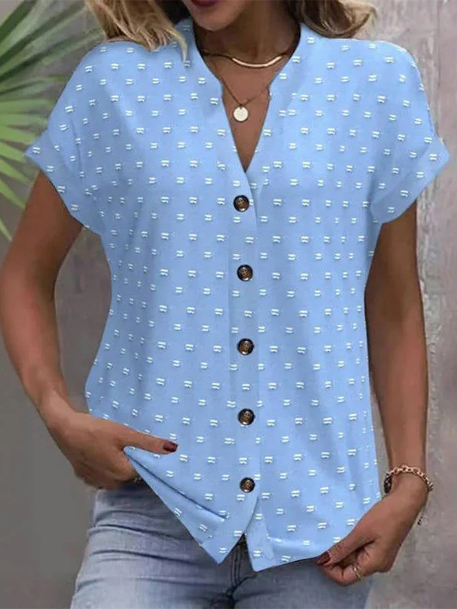 LilyWish Vintage Casual V-neck Short Sleeve Blouse