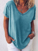 Women's Casual V-Neck Short Sleeve Summer Loose T-Shirt