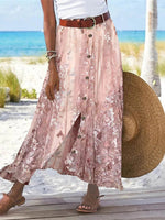 Women's Floral Printed Graphic Straight Fashion Split Button Maxi High Waist Skirt