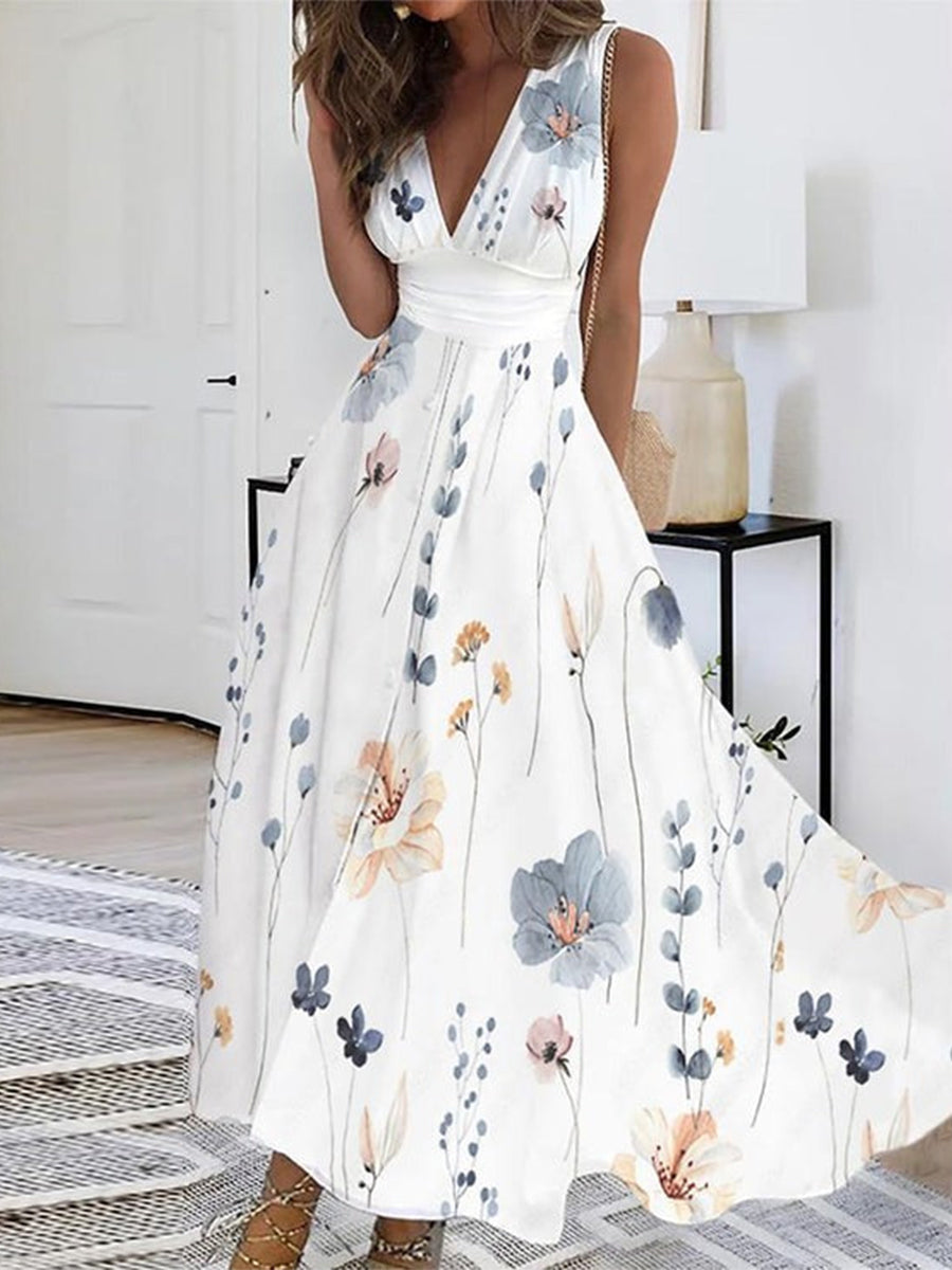 Youthful Plant Floral Print Midi Dress