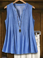 LilyWish Chic Blue Plain V-neck Sleeveless Top