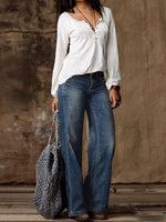 Denim Casual Loose Plain Jeans