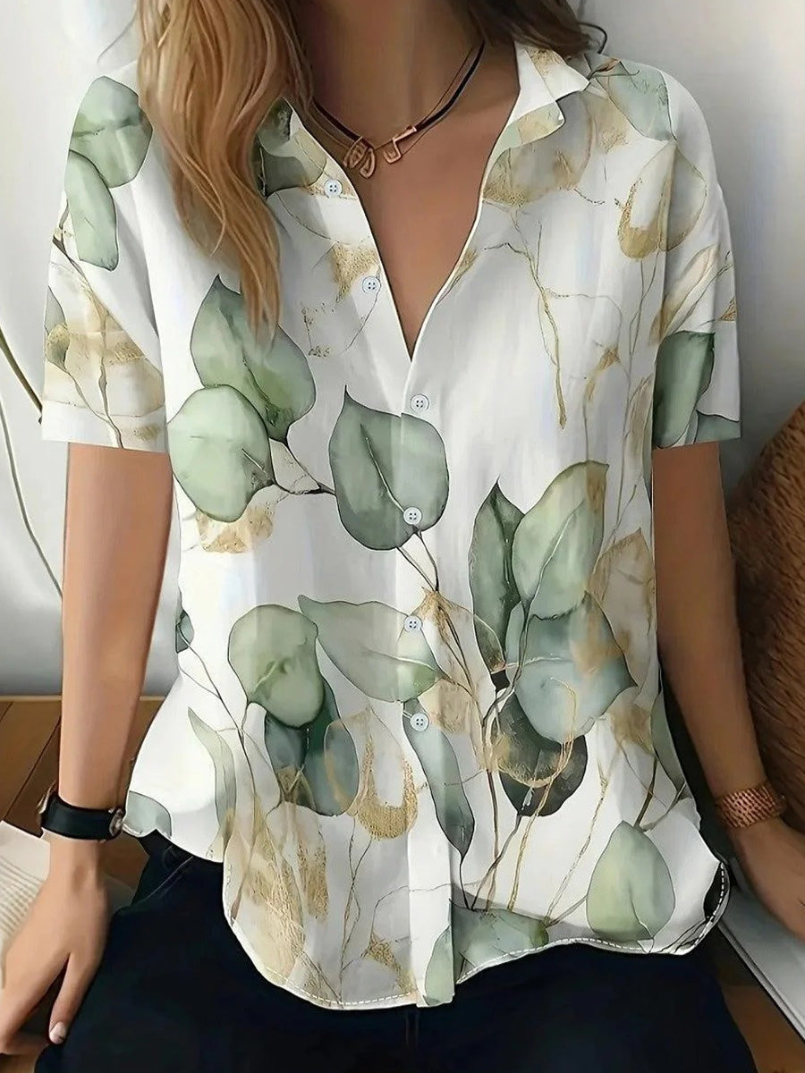 LilyWish Groovy Collared Short Sleeve Top