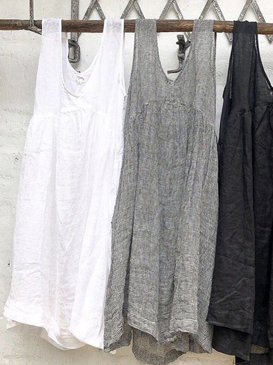 LilyWish Solid Color V-neck Sleeveless Loose White Tank Top