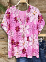 LilyWish Sweet Floral Print V-Neck Short SLeeve Top