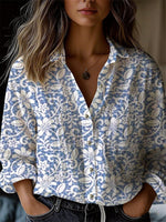LilyWish Floral Printed Lapel Long Sleeve Loose Casual Shirt