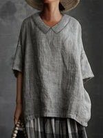 LilyWish Plain Cotton Casual V Neck Half Sleeve Shirt