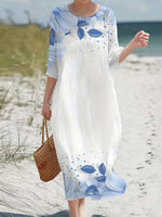LilyWish Casual Round Neck 3/4 Sleeve Maxi Dress