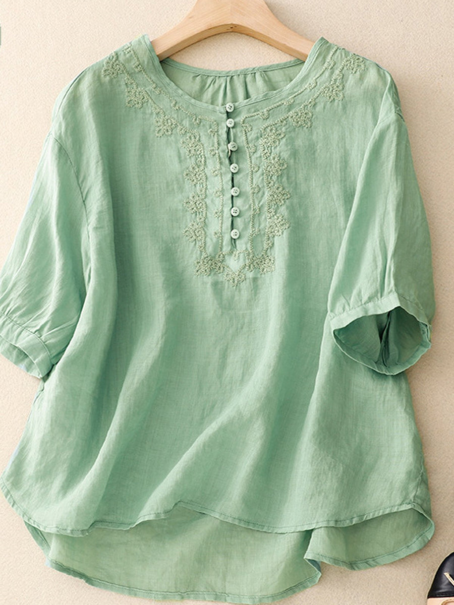 LilyWish Shirt Collar Casual Cotton And Linen Blouse