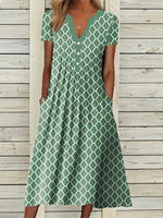 Short Sleeve Geometric Print Midi Dress