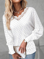LilyWish Popular Plain V-Neck Long Sleeve Top