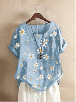 LilyWish Women's Summer Daisy Print Casual Short Sleeve Loose Blouse