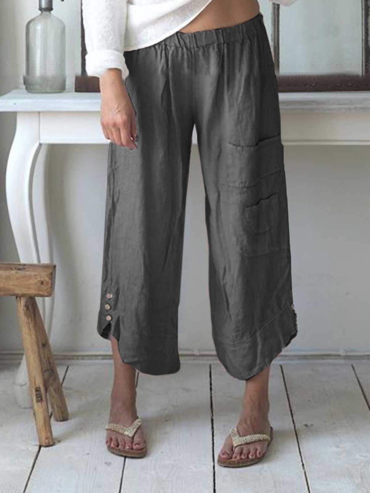 Casual Cotton Solid Color Pants