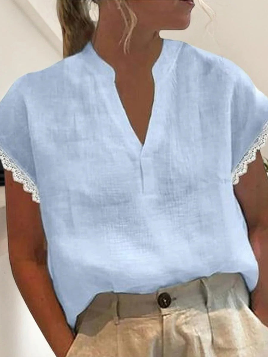 LilyWish Chic Blue Plain Short Sleeve Top