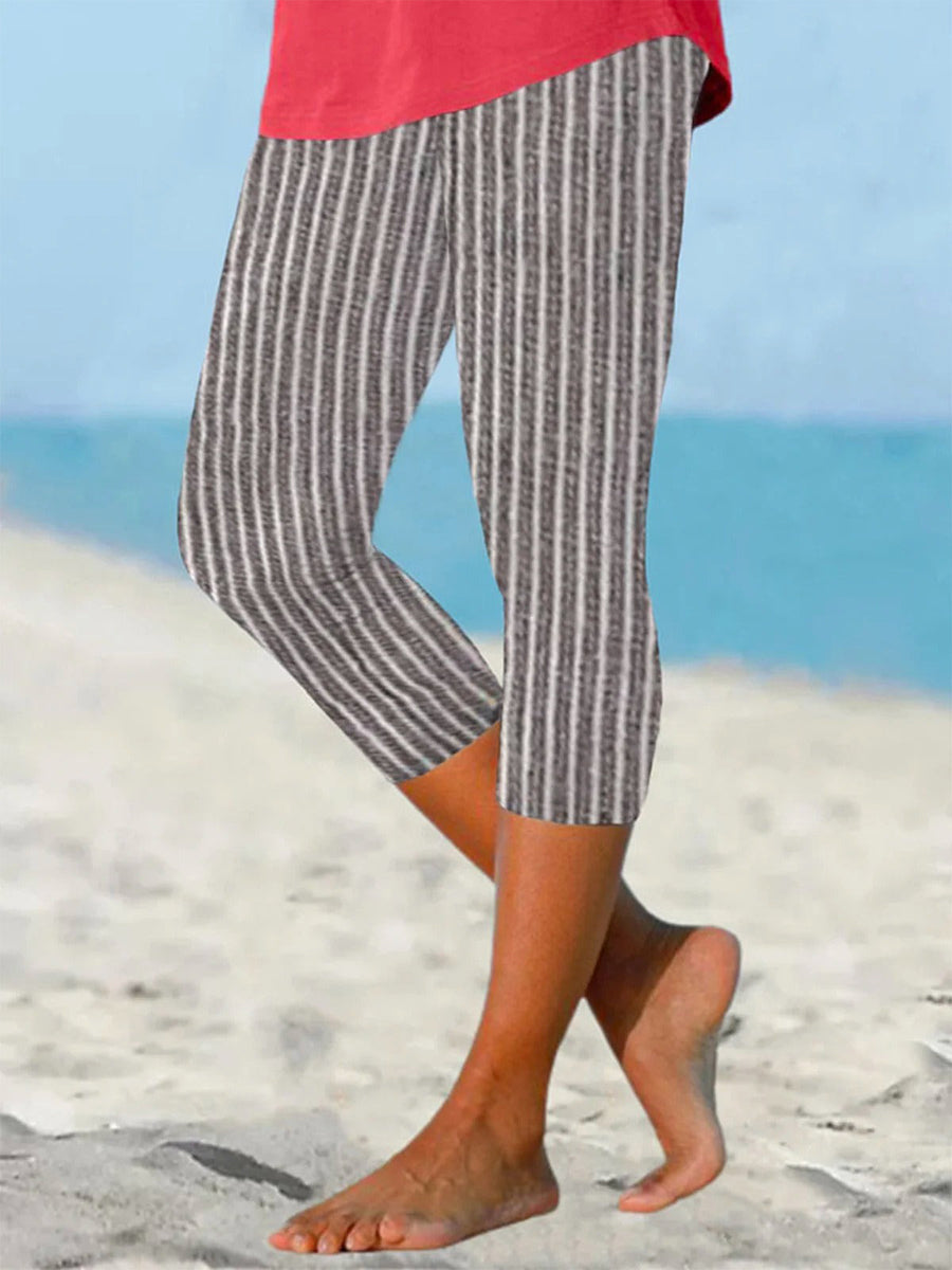 Tight Striped Vacation Capris Leggings