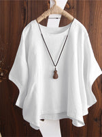 LilyWish White Crew Neck Dolman Sleeve Blouse