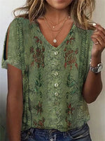 LilyWish Loose Casual V Neck Printed Shirt