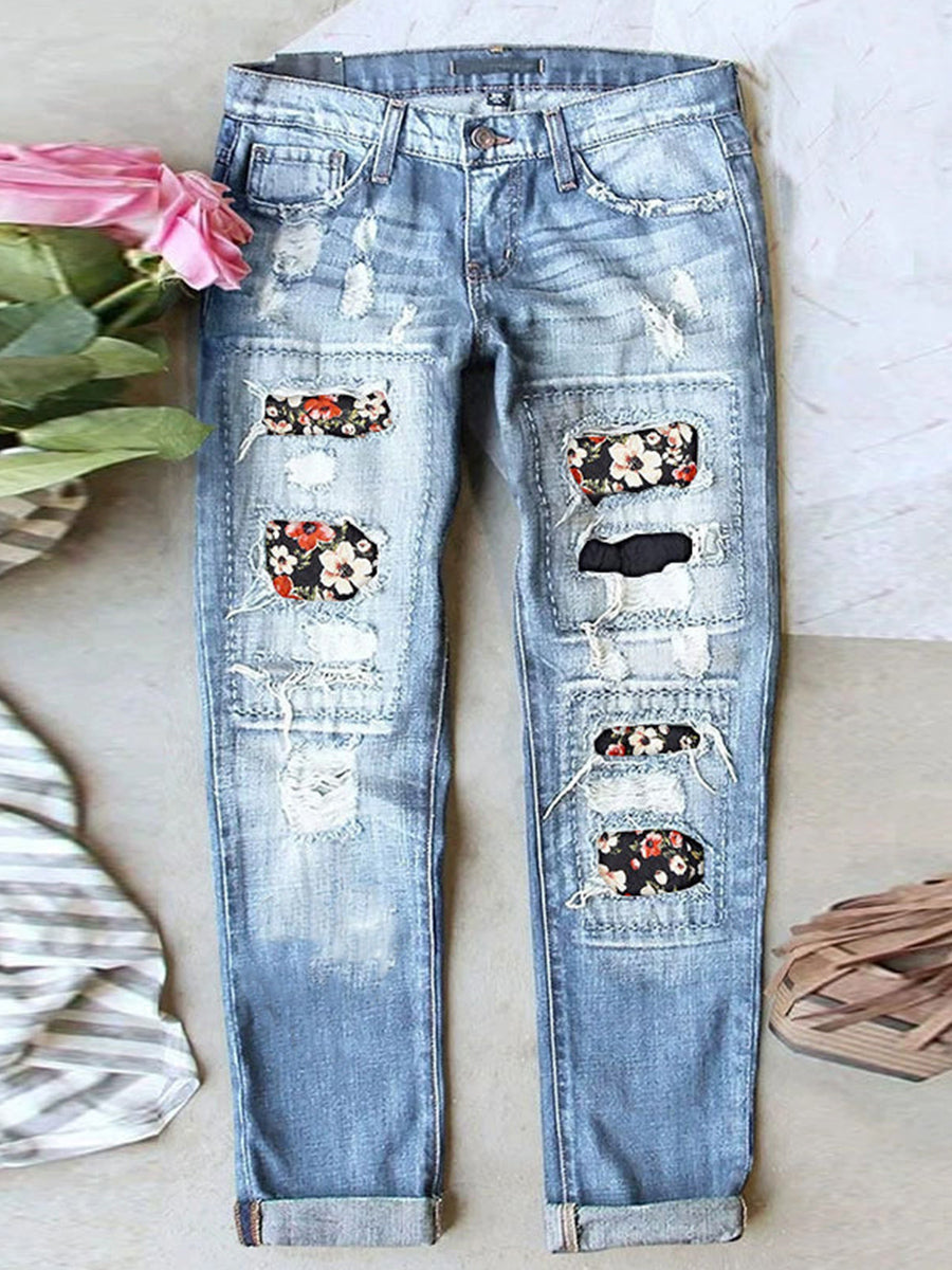 LilyWish Stretch Ripped Frayed Raw Hem Distressed Jeans