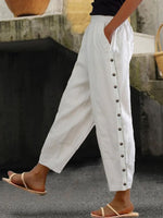 White Casual Solid Pants with Pockets