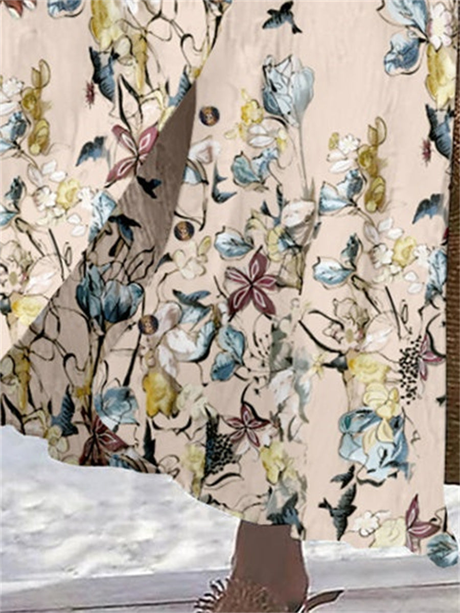 Women's Floral Printed Graphic Straight Fashion Split Button Maxi High Waist Skirt