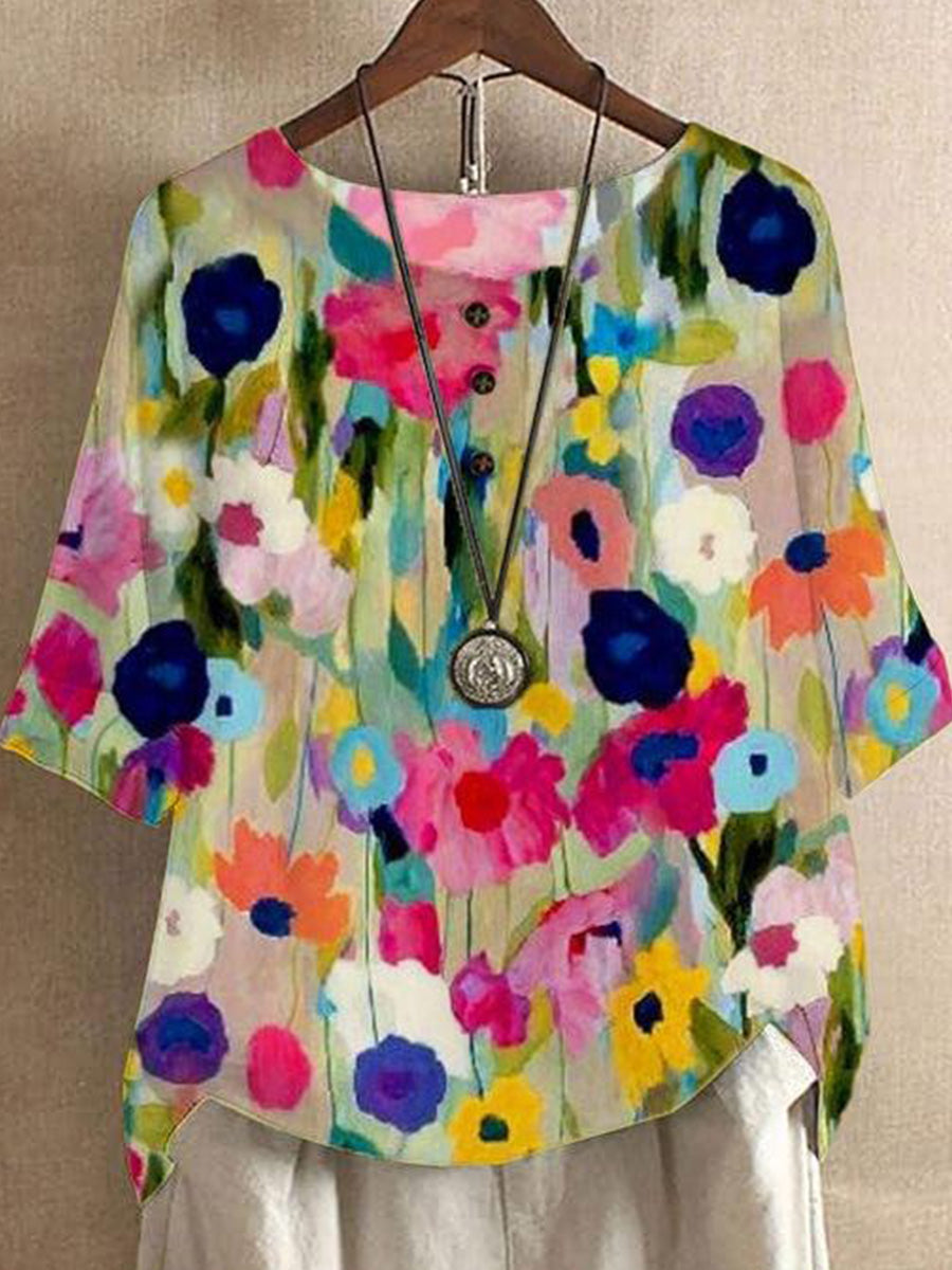 LilyWish Elegant Multicolor Floral Print Top