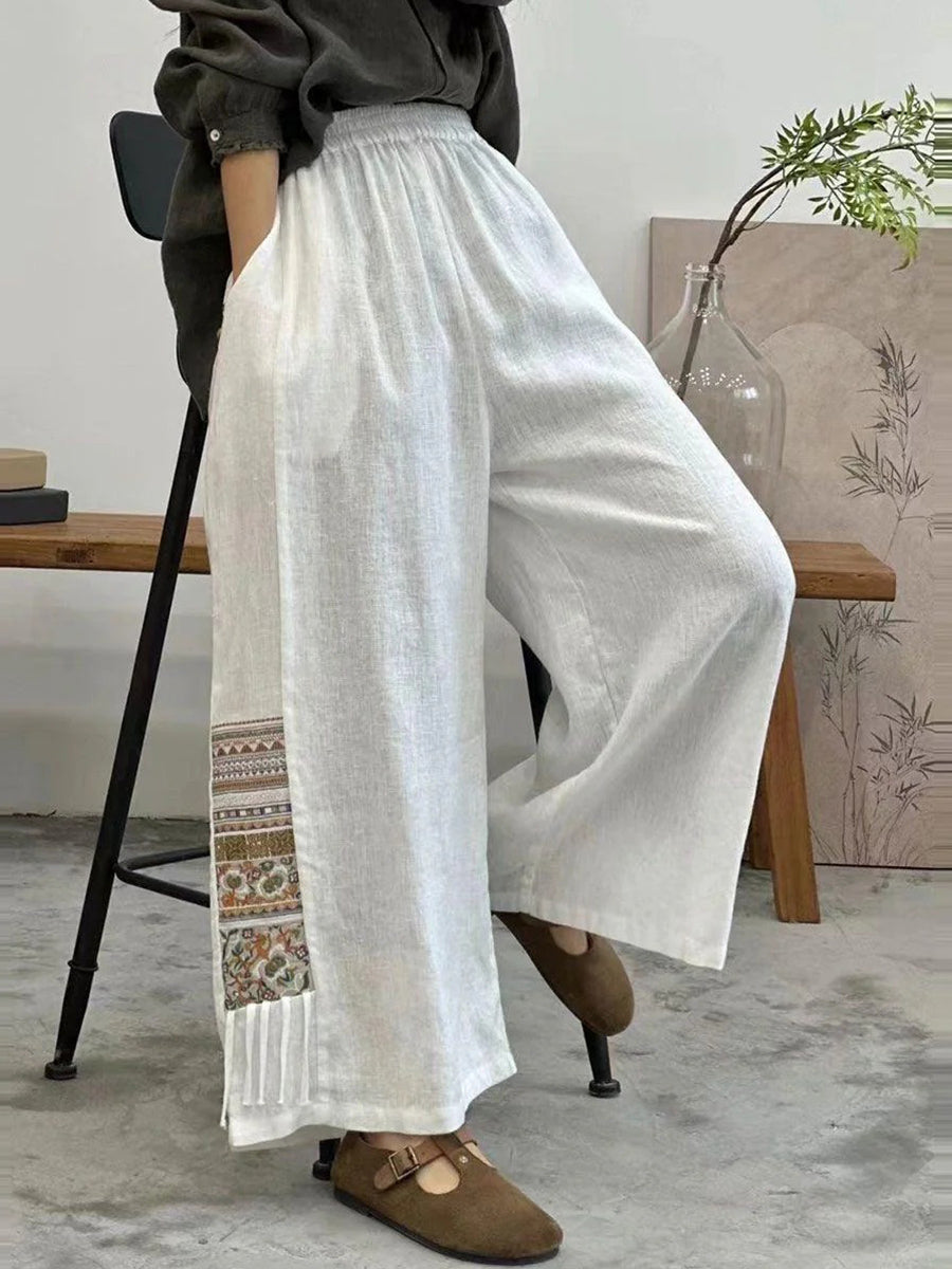 White Plain Side Pocket Elastic Waistband Pants