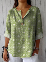 LilyWish Women's Vintage Lovely Floral Art Print Casual Cotton Shirt