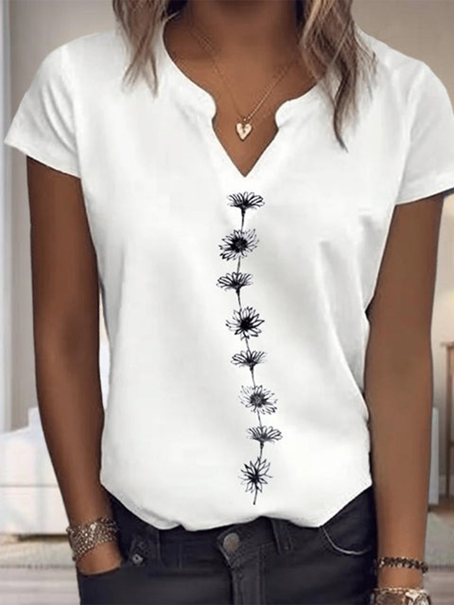 LilyWish Casual White Daisy Print Blouse