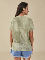 Butterfly Print Crew Neck Short Sleeve Green T-shirt