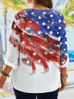 LilyWish Independence Day America Flag Casual Long Sleeve Blouse