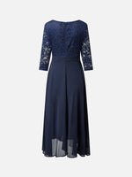 Wedding Party Lace Chiffon Zip 3/4 Sleeve Midi Formal Dress