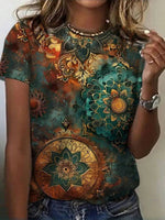 LilyWish Vintage Ethnic Print Short Sleeve T-Shirt