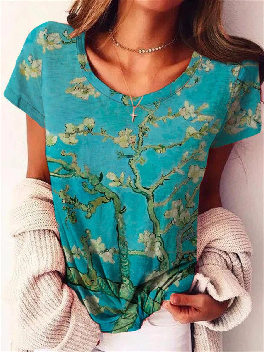Women’s Casual Floral Print Short Sleeve Round Neck T-shirt