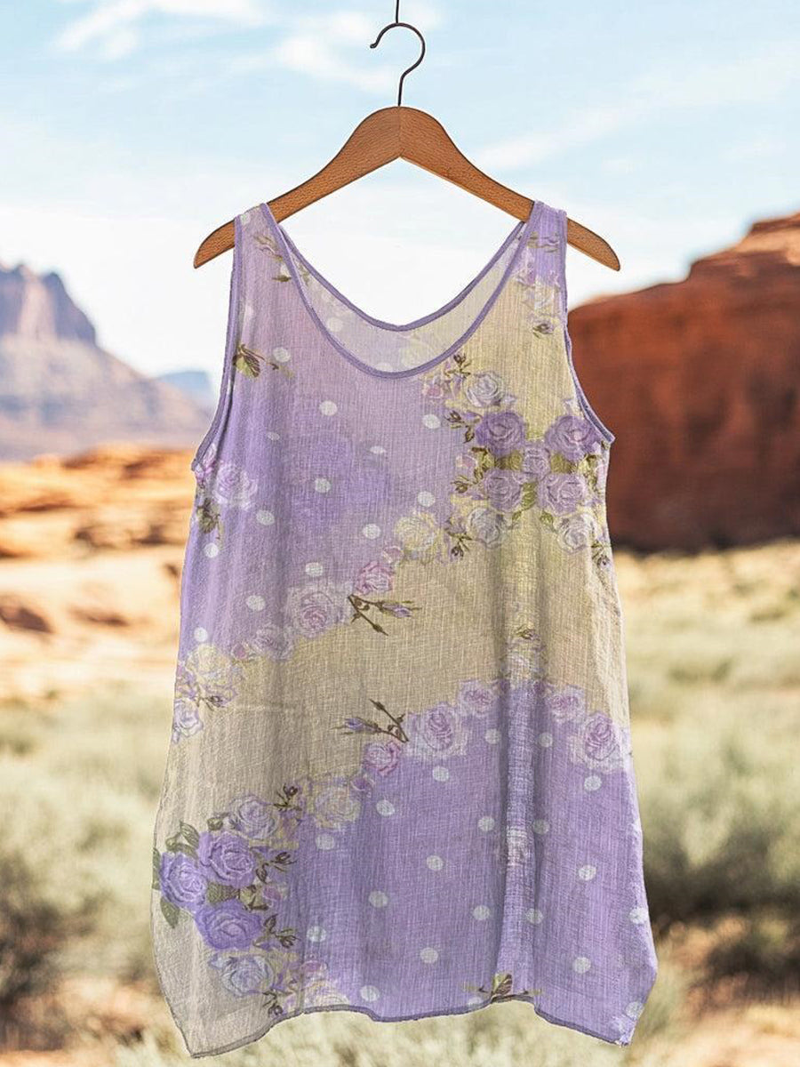 Breezy Floral Print Round Neck Sleeveless Tank Top