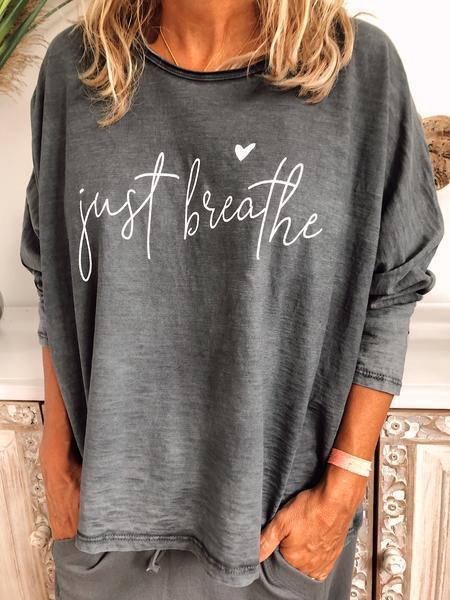 Casual Crew Neck Long Sleeve Letter Printed Blouse