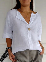 LilyWish Solid Buttoned V-Neck Short Sleeve Top