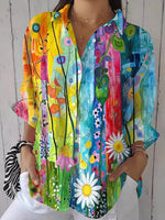 LilyWish Stylish Long Sleeve Floral Print Lapel Shirt